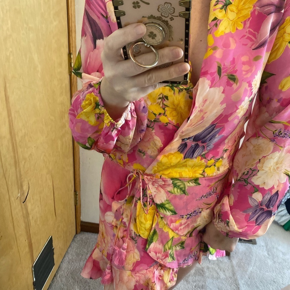 Rococo Sand Pink Floral Long Sleeve Wrap Dress - Picture 9 of 15